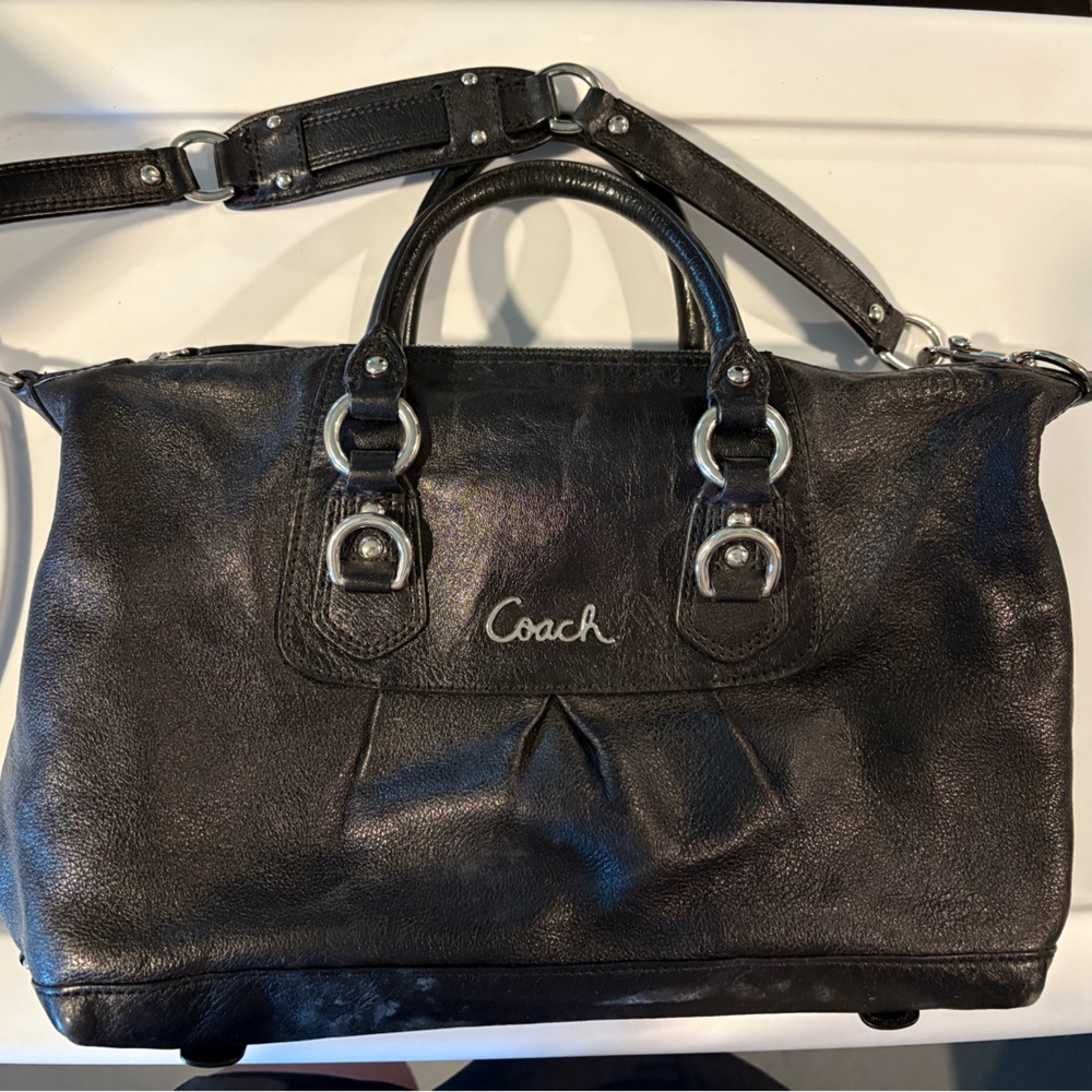 Beautiful black leather coach purse
